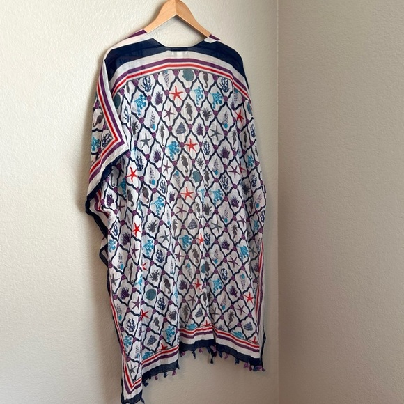Charlie Paige Cotton Shell Print Beach Swim Lightweight Coverup Kimono,One Size - Picture 5 of 8